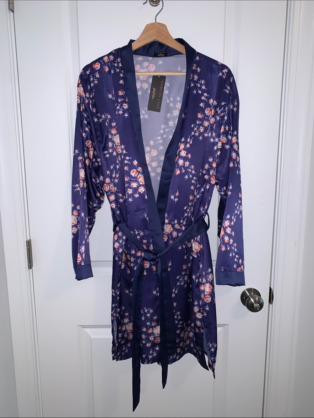 NWT Morgan Lane FabFitFun navy and floral kimono style robe with sash L/XL